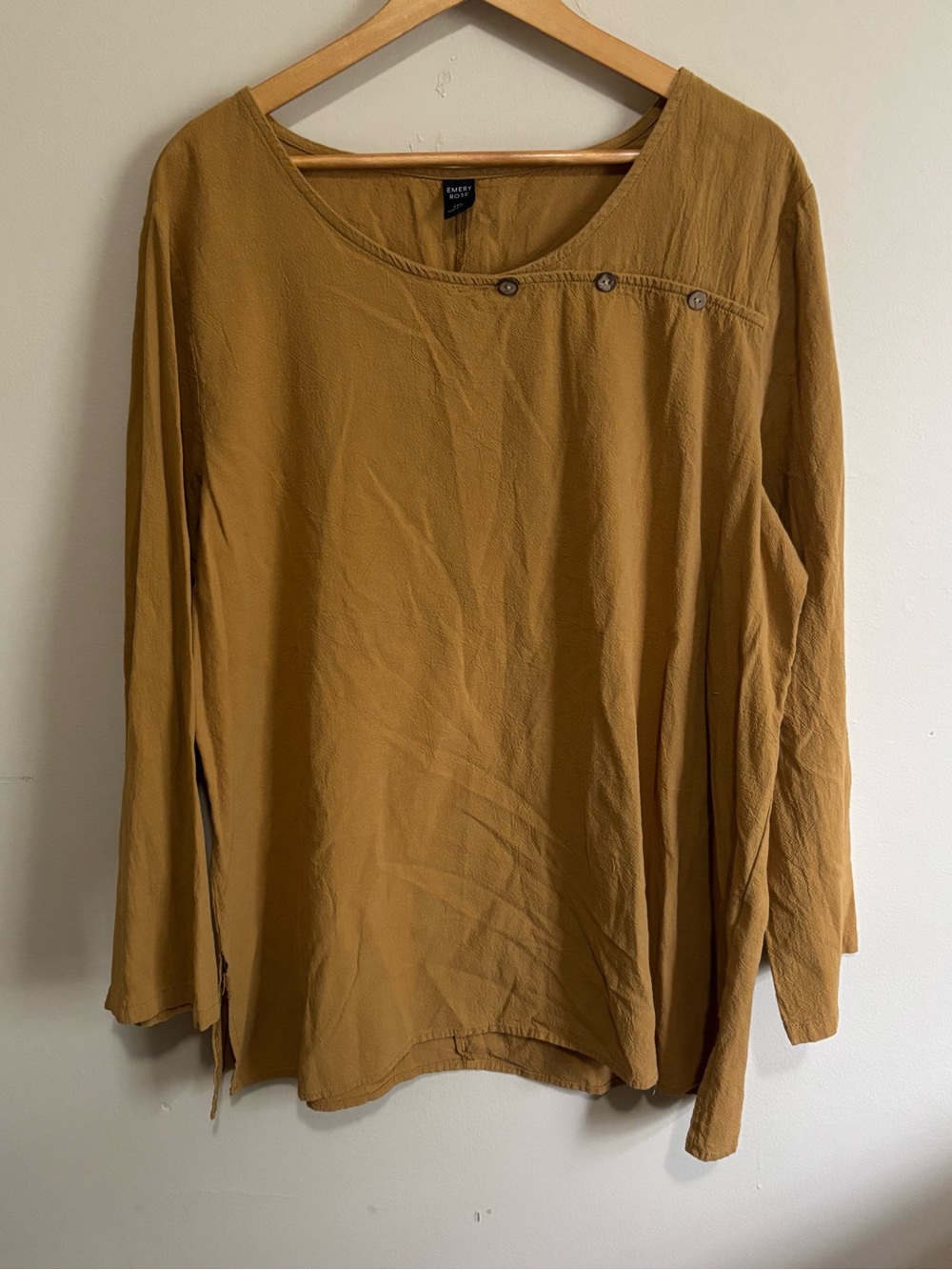 Emery Rose Mustard Yellow Boho Button Detail Long Sleeve Tunic Top 2XL